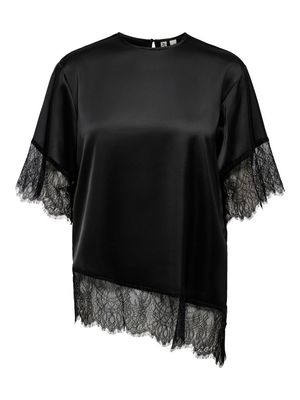 ONLINDONA 2/4 SATIN LACE TOP WVN Black