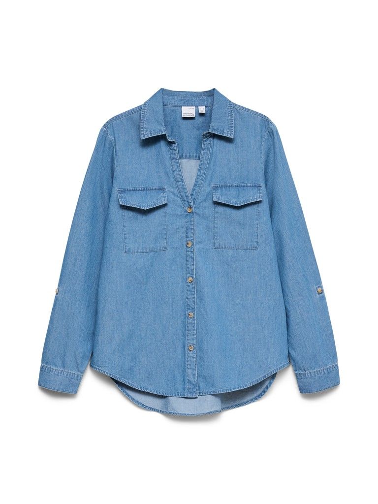 VMBUMPY LS LOOSE POCKET DNM SHIRT NOOS Medium Blue Denim