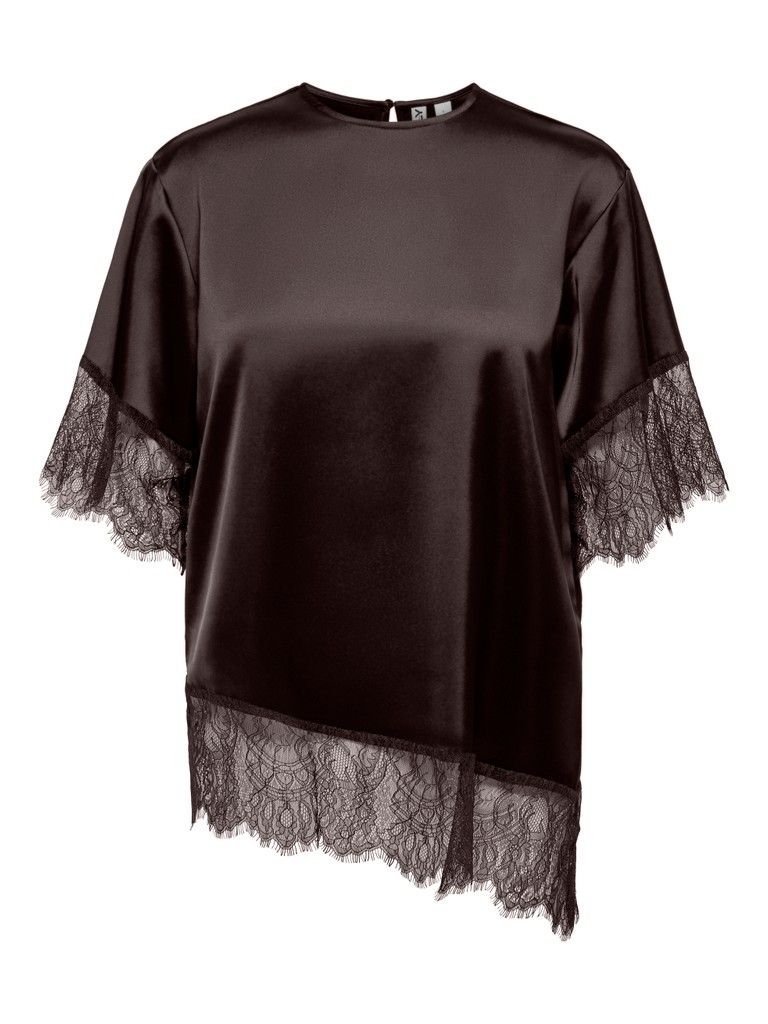 ONLINDONA 2/4 SATIN LACE TOP WVN Chocolate Torte