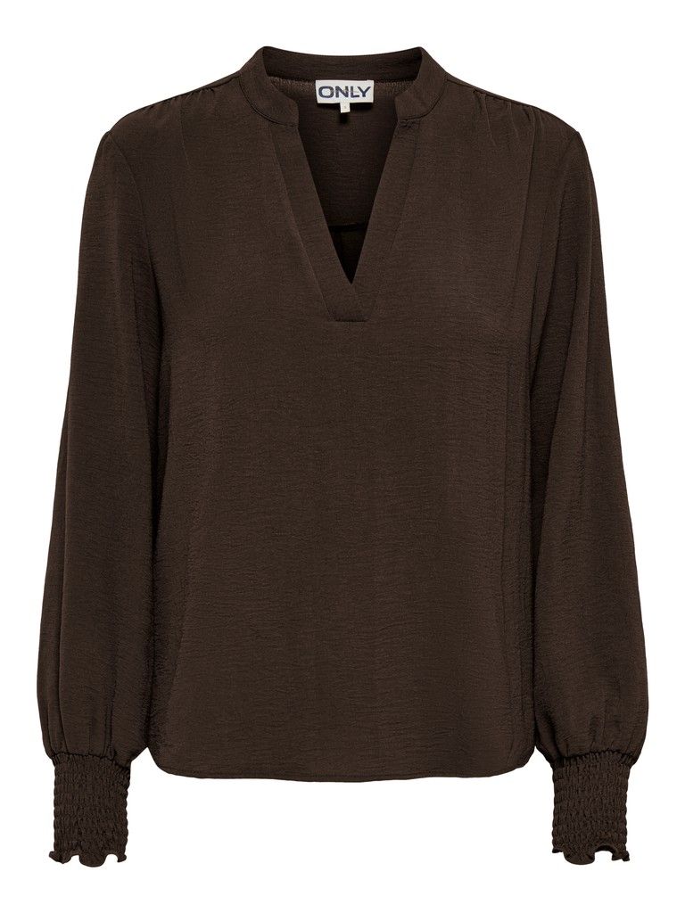 ONLMETTE V-NECK LS SMOCK TOP NOOS WVN Coffee Bean
