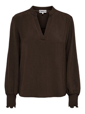 ONLMETTE V-NECK LS SMOCK TOP NOOS WVN Coffee Bean