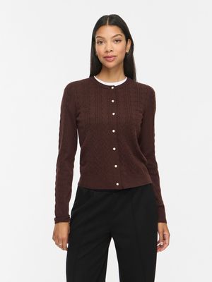 VIKERRY CABLE L/S KNIT CARDIGAN-NOOS Coffee Bean