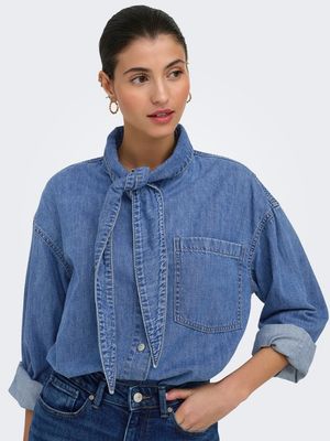 ONLALISIA LS BOW SHIRT DNM AKM Medium Blue Denim