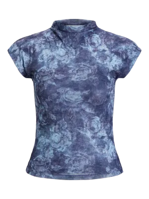 JXMINNA MESH SS HIGH NECK TOP WVN Night Sky