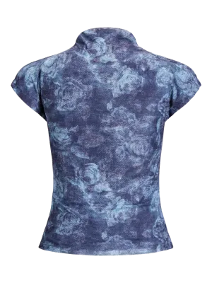 JXMINNA MESH SS HIGH NECK TOP WVN Night Sky