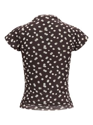 JXMINNA MESH SS HIGH NECK TOP WVN Demitasse/DOT