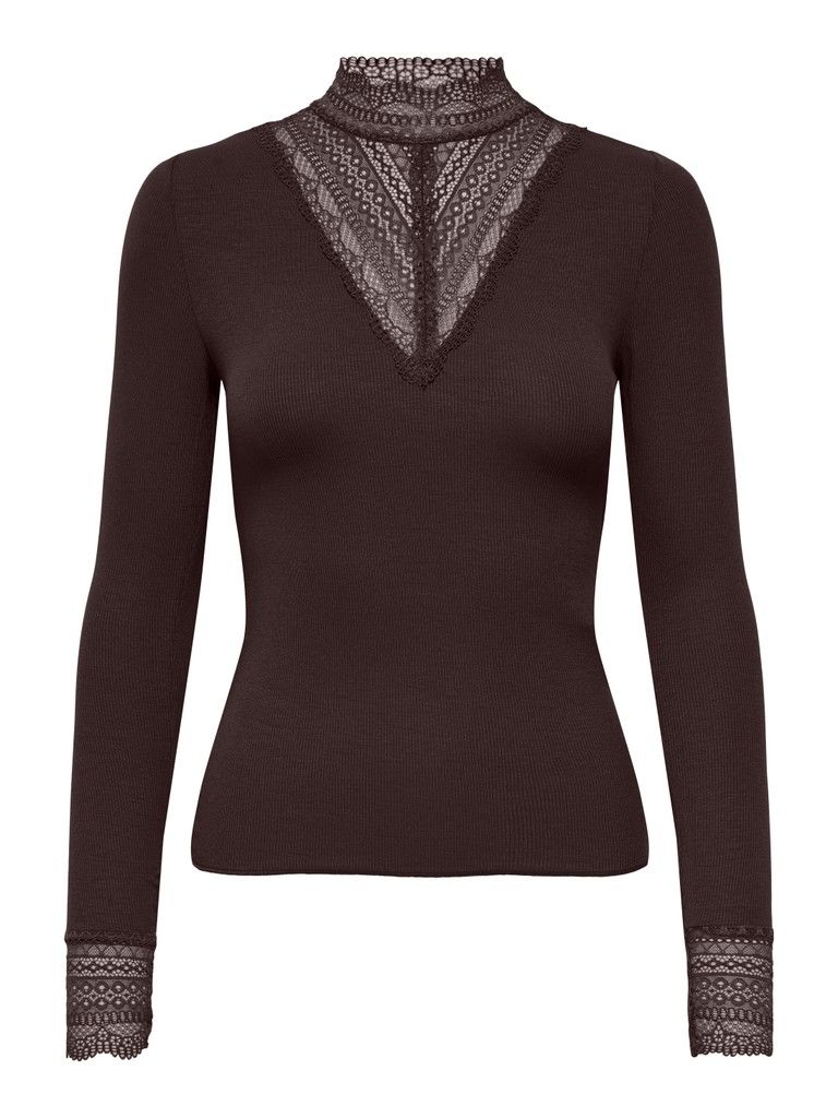 ONLTILDE L/S HIGH NECK LACE TOP JRS NOOS Chocolate Torte