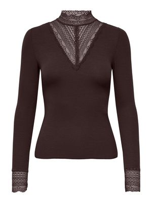 ONLTILDE L/S HIGH NECK LACE TOP JRS NOOS Chocolate Torte