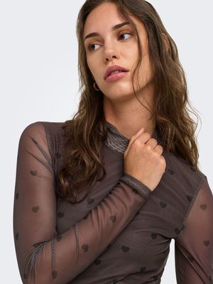 ONLERICA MESH L/S TOP JRS NOOS Coffee Bean/Black he