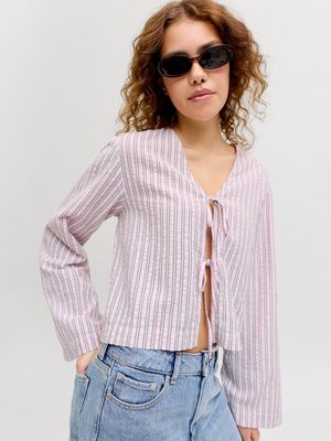 JXZOE SEERSUCKER LS TIE SHIRT WVN LN Pink Lady/BROWN