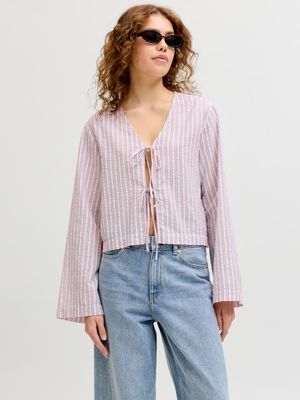 JXZOE SEERSUCKER LS TIE SHIRT WVN LN Pink Lady/BROWN