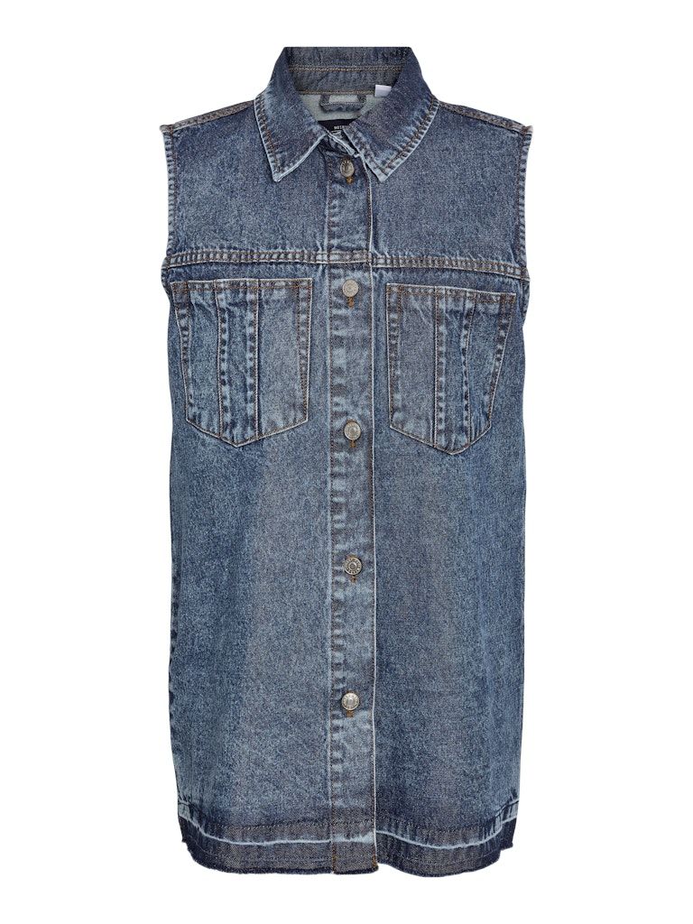 NMINDIE S/L RELEASED LONG VEST AZ489MB Medium Blue Denim