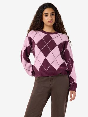 NMACY L/S O-NECK ARGYLE KNIT Fig/ROMANCE ROSE