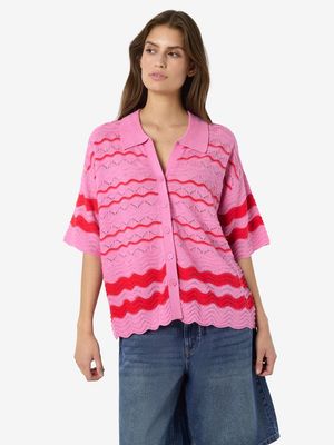 NMSADIE S/S POLO KNIT CARDIGAN Begonia Pink-TOMATO