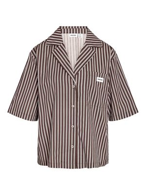 NMFRIDA 2/4 STRIPE BUTTON SHIRT Chocolate Brown/BIRC