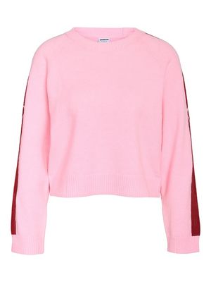 NMNOURIA L/S O-NECK INTARSIA KNIT FWD Begonia Pink-TIBETAN RED