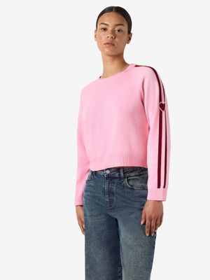 NMNOURIA L/S O-NECK INTARSIA KNIT FWD Begonia Pink-TIBETAN RED