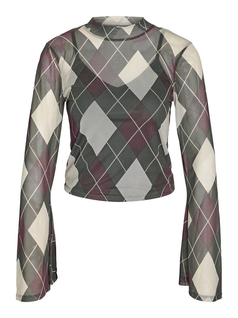NMPERCY L/S WIDE MESH TOP Charcoal Gray-RED AND WHITE