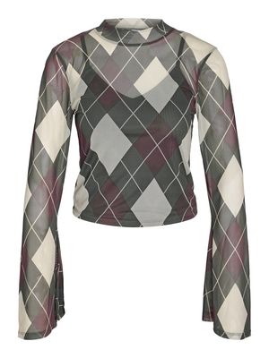 NMPERCY L/S WIDE MESH TOP Charcoal Gray-RED AND WHITE