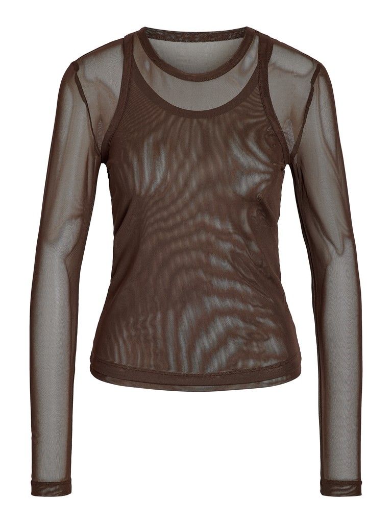 NMJUDITH L/S DOUBLELAYER MESH TOP TNT/14 Chocolate Brown