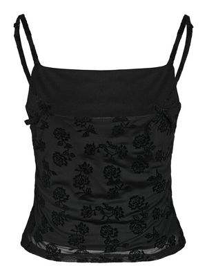 NMLOUISE MESH FLOCK BACK TIE TOP JRS Black-FLOCK