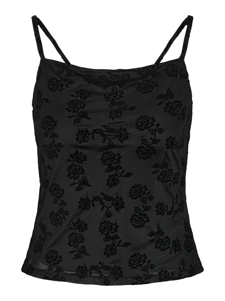 NMLOUISE MESH FLOCK BACK TIE TOP JRS Black-FLOCK