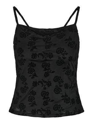 NMLOUISE MESH FLOCK BACK TIE TOP JRS Black-FLOCK