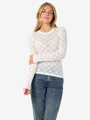 NMJUDITH L/S LACE TOP NOOS Creme