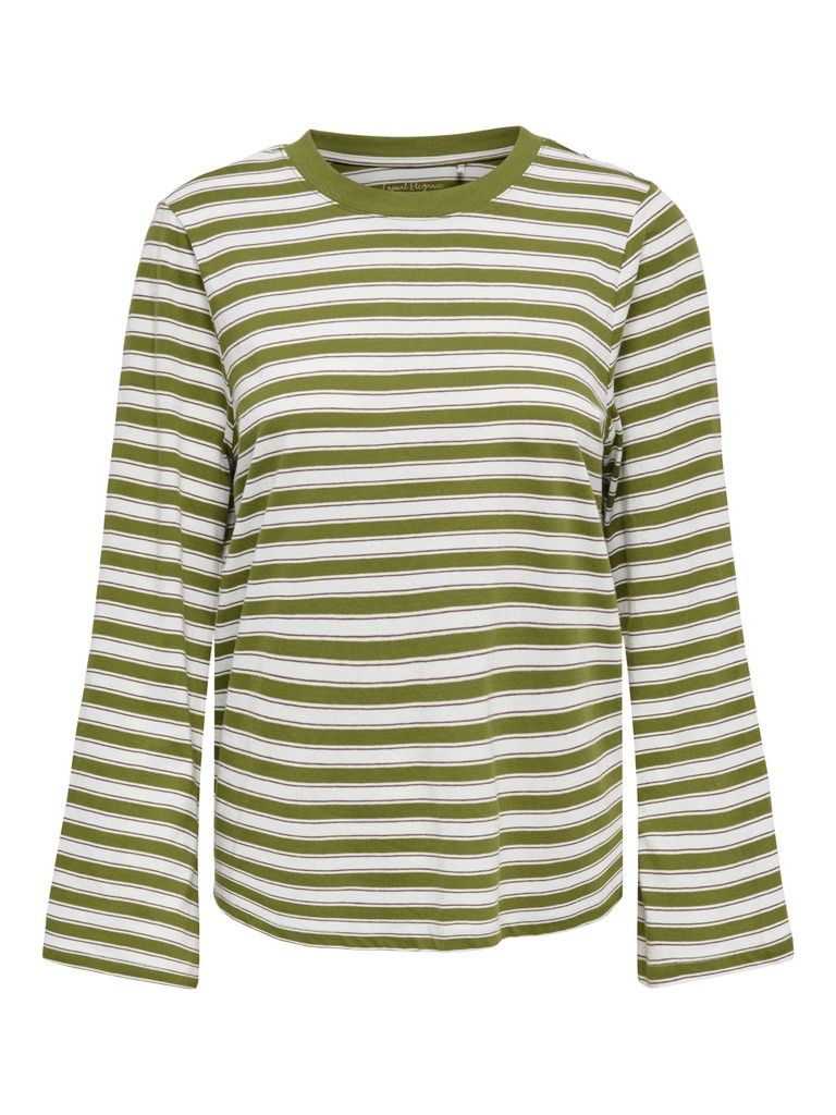 ONLLUNA HAPPY L/S O-NECK STRIPE TEE JRS Avocado/Potting soil