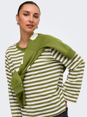 ONLLUNA HAPPY L/S O-NECK STRIPE TEE JRS Avocado/Potting soil