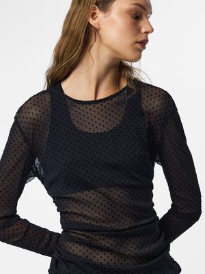 PCBOBO LS MESH ROUCHING TOP JRS NOOS Black-TINY BLACK DOTS