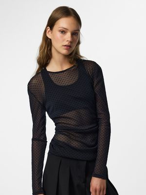 PCBOBO LS MESH ROUCHING TOP JRS NOOS Black-TINY BLACK DOTS