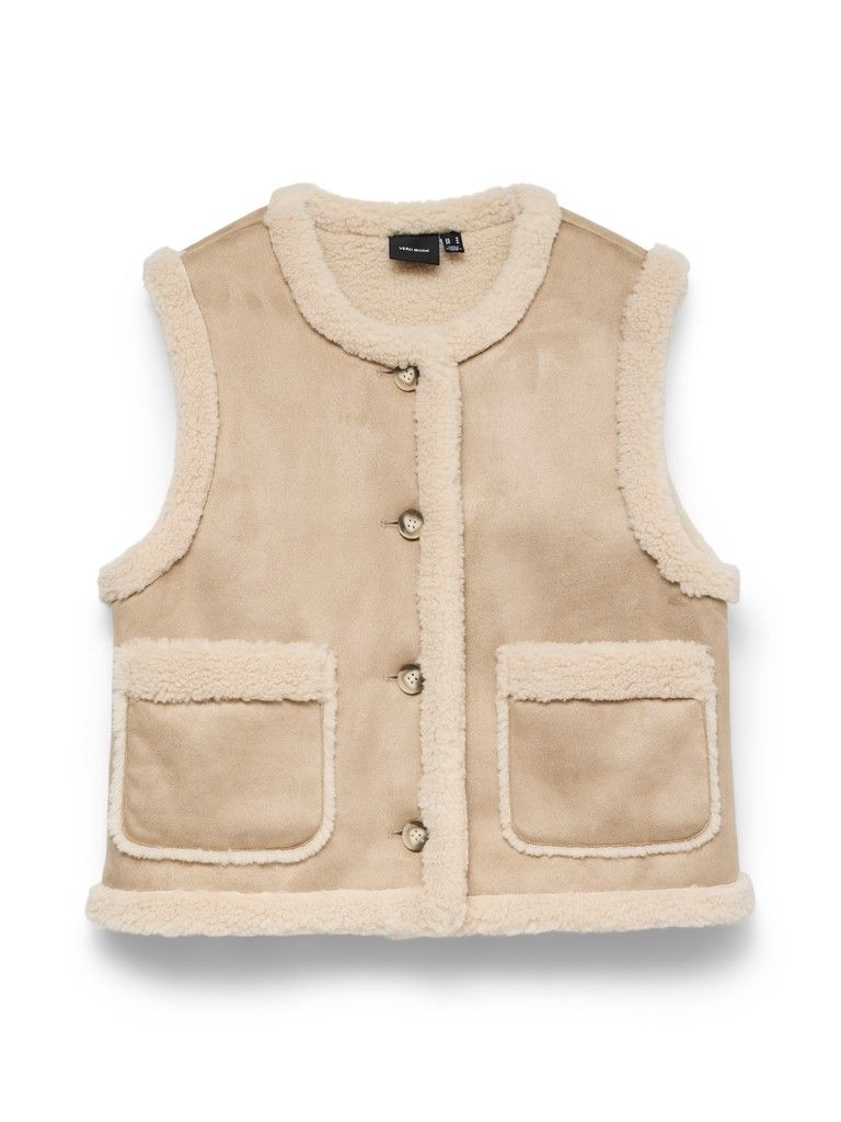 VMLINA SHORT TEDDY WAISTCOAT Silver Mink/OATMEAL T