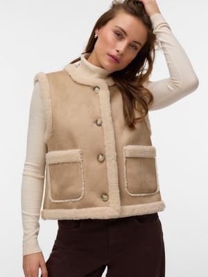 VMLINA SHORT TEDDY WAISTCOAT Silver Mink/OATMEAL T