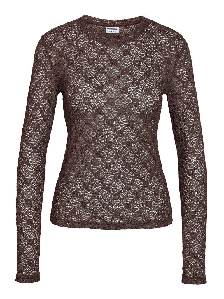 NMJUDITH L/S LACE TOP NOOS Chocolate Brown