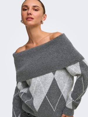 ONLALIVIA LS OFF SHOULDER KNT Dark Grey Melange-MGM-Birch M
