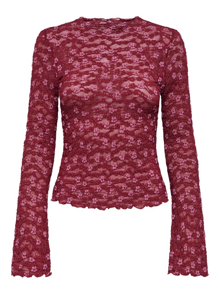 ONLLOLLIE L/S LACE TOP CS JRS Rumba Red/Pale lilac