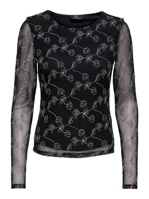 JDYLEMON L/S EMB O-NECK TOP JRS Black-GOLD FLOWER EMB