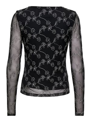 JDYLEMON L/S EMB O-NECK TOP JRS Black-GOLD FLOWER EMB