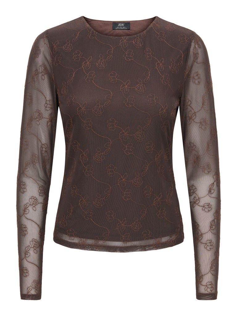 JDYLEMON L/S EMB O-NECK TOP JRS Coffee Bean-FLOWER EMB