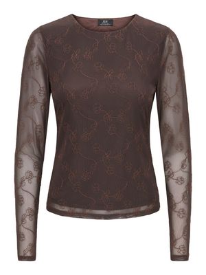 JDYLEMON L/S EMB O-NECK TOP JRS Coffee Bean-FLOWER EMB