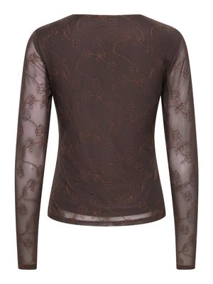 JDYLEMON L/S EMB O-NECK TOP JRS Coffee Bean-FLOWER EMB
