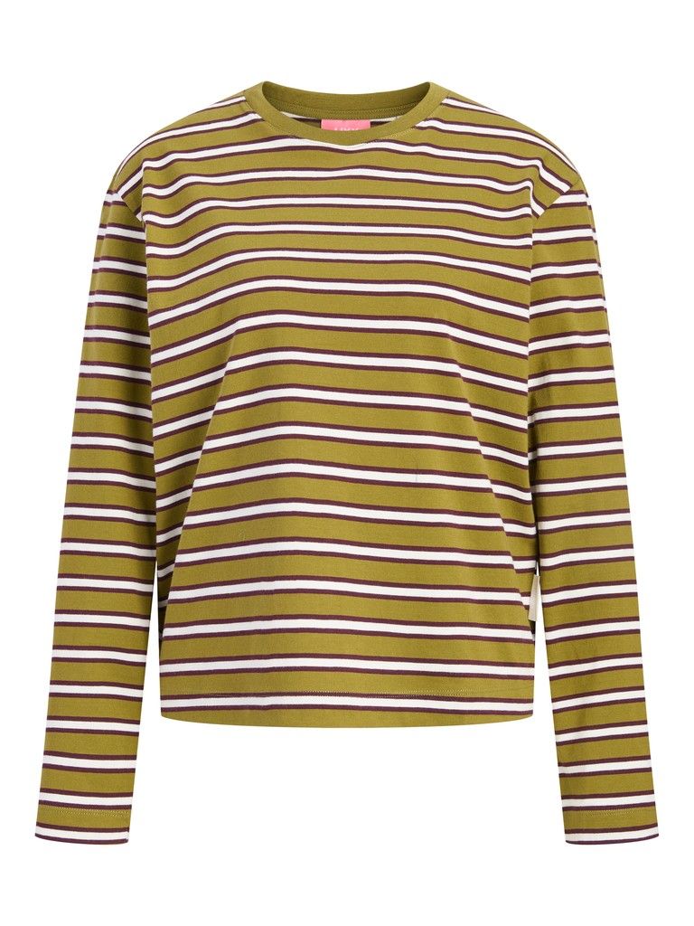 JXSOPHIA BOXY LS STRIPE TEE JRS SN Green Moss-Vanilla Ice-Winetas