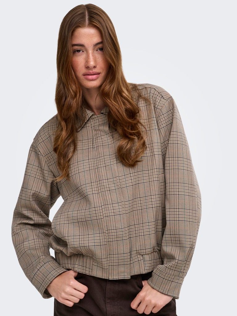 ONLURSULA CHECK BOMBER JACKET OTW Toasted Coconut/.