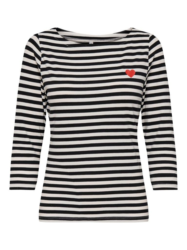 ONLFIFI 3/4 PRINTED TOP CS JRS Cloud Dancer-Black w heart pri