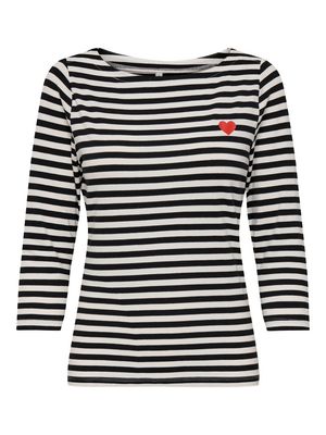 ONLFIFI 3/4 PRINTED TOP CS JRS Cloud Dancer-Black w heart pri