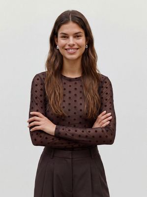 VMLOVA LS MESH TOP JRS NOOS Chocolate Torte/Dot