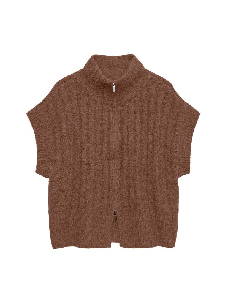 VMBANG RIB SL HIGHNECK ZIPPER VEST NOOS Cocoa Brown-MELANGE