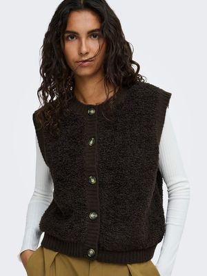JDYEIRA LIFE S/L ON BUTTON VEST KNT NOOS Chocolate Torte