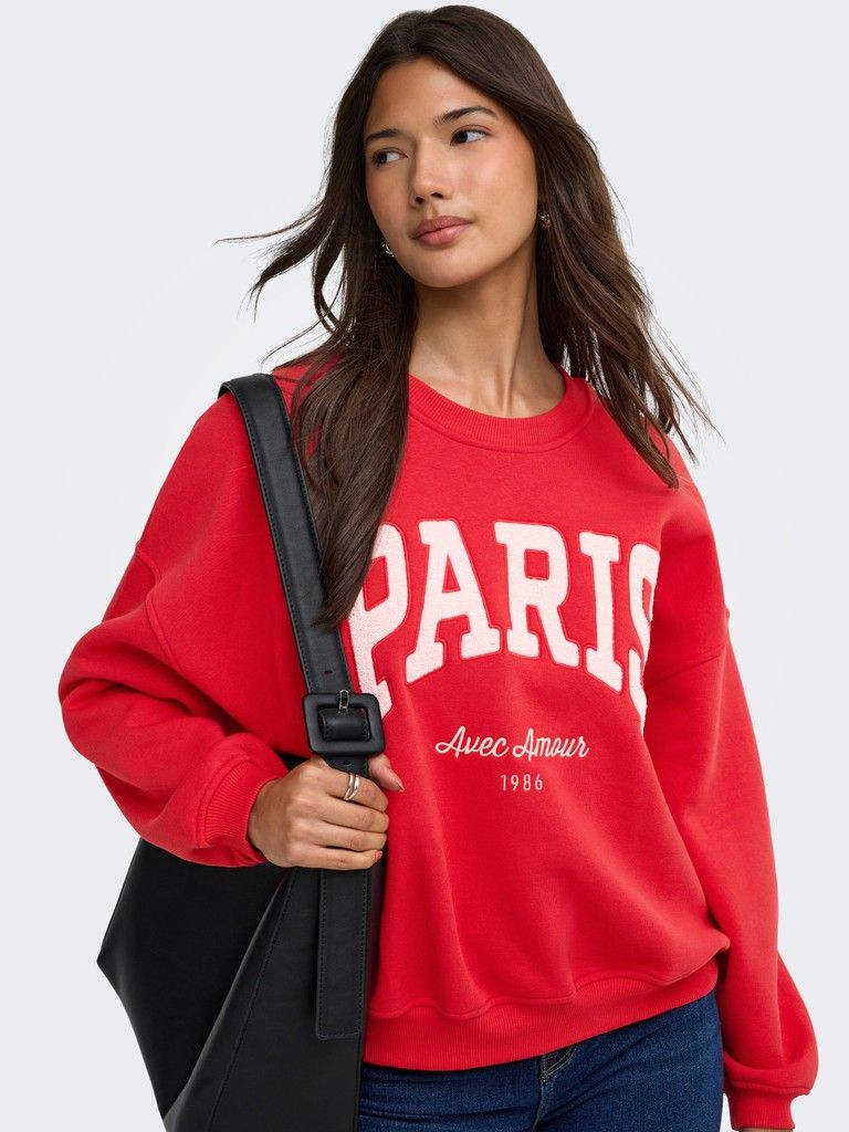 JDYMESA L/S O-NK EMB SWEAT JRS NOOS Racing Red/PARIS AVE